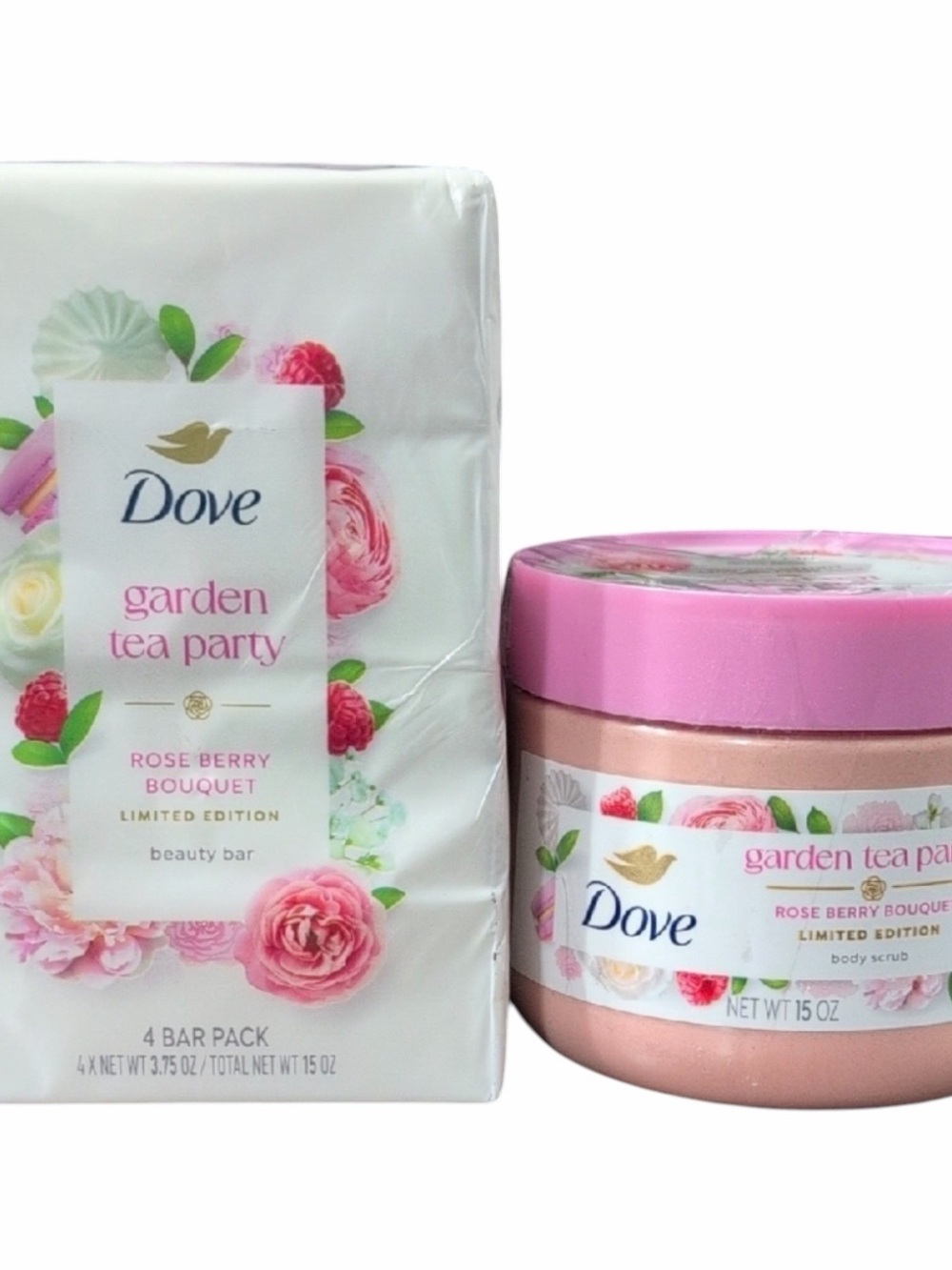 Dove Garden Tea Party Rose Berry Bouquet Beauty Bars and Body Scrub Duo